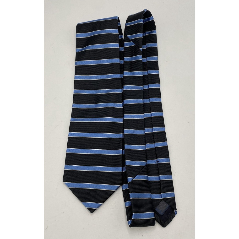 Brooks Brothers Makers Mens Woven 100% Silk Neck Tie Black Blue Stripes‎ New